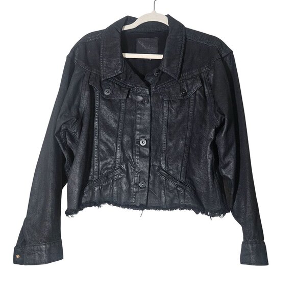 Paige Women’s Cotton Moto Jacket Black L Raw Hem Cropped Utility Street Style - Picture 3 of 15